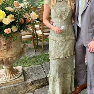 Alice + Olivia Albertine Sage Green Lace Embroidered Maxi Dress